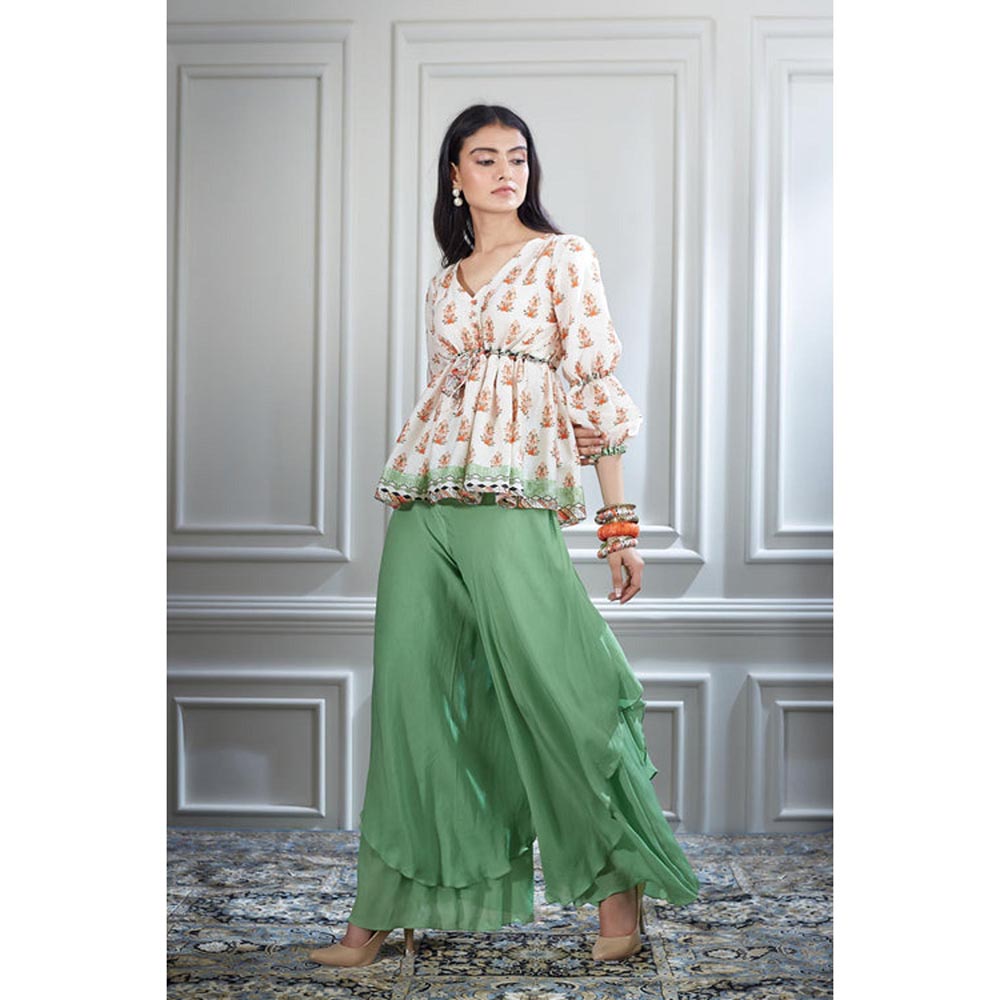 MANDIRA WIRK Women Chanderi Ivory Top with Sharara