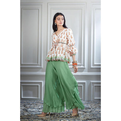 MANDIRA WIRK Women Chanderi Ivory Top with Sharara