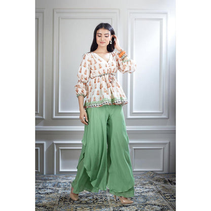MANDIRA WIRK Women Chanderi Ivory Top with Sharara