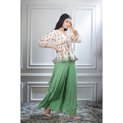 MANDIRA WIRK Women Chanderi Ivory Top with Sharara