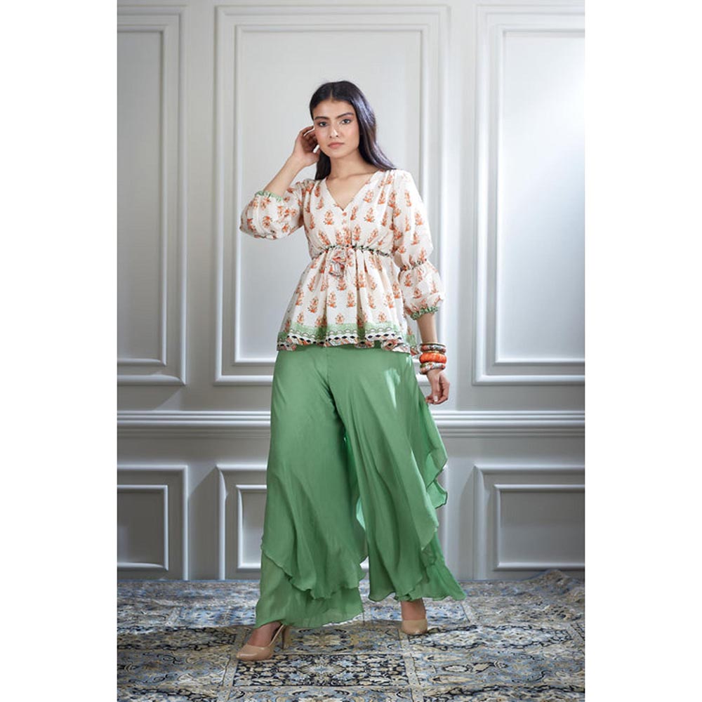 MANDIRA WIRK Women Chanderi Ivory Top with Sharara