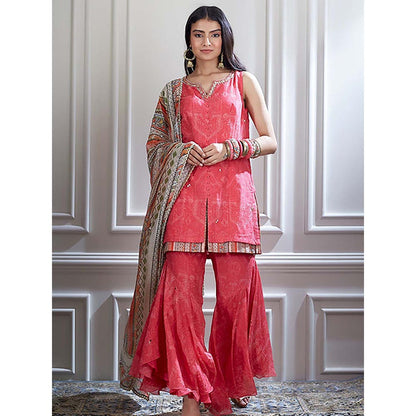 MANDIRA WIRK Women Chanderi Pink Kurta with Sharara and Dupatta