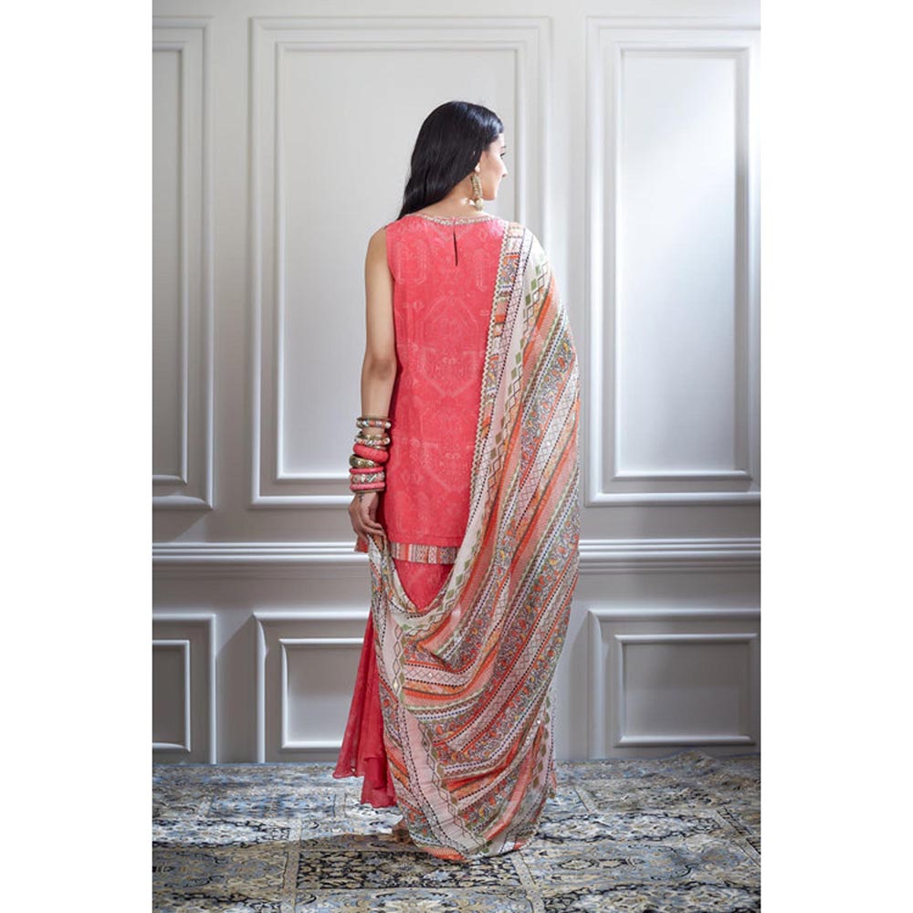 MANDIRA WIRK Women Chanderi Pink Kurta with Sharara and Dupatta