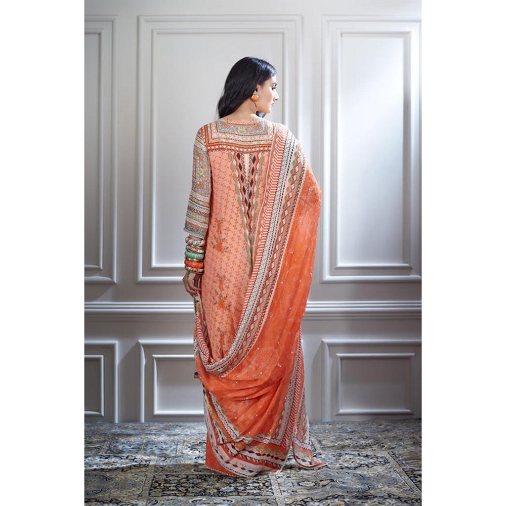 MANDIRA WIRK Women Chanderi Orange Kurta with Palazzo and Dupatta
