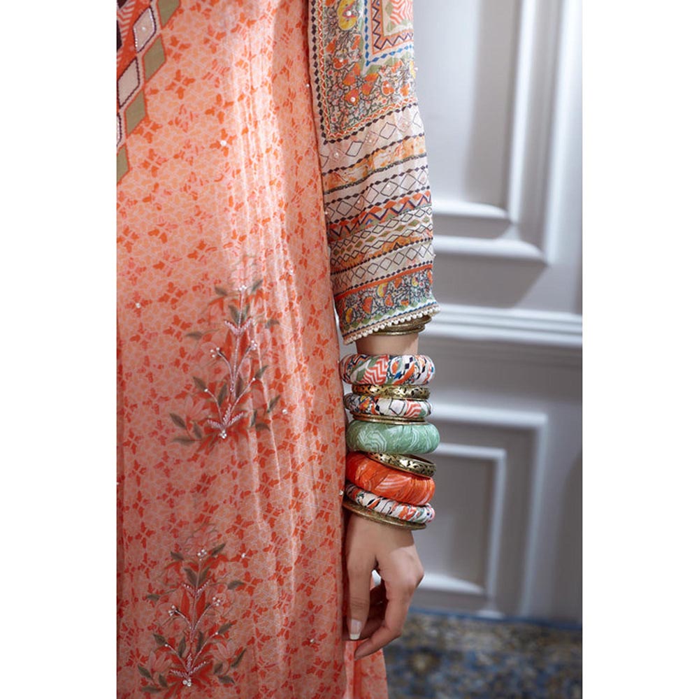 MANDIRA WIRK Women Chanderi Orange Kurta with Palazzo and Dupatta