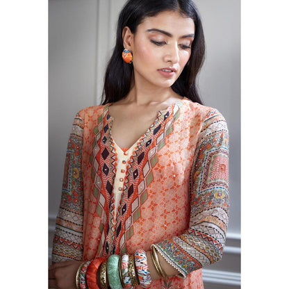 MANDIRA WIRK Women Chanderi Orange Kurta with Palazzo and Dupatta