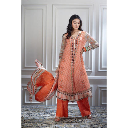 MANDIRA WIRK Women Chanderi Orange Kurta with Palazzo and Dupatta