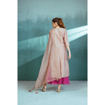 MANDIRA WIRK Women Chanderi Grey Kurta with Sharara and Dupatta