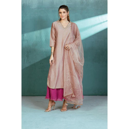 MANDIRA WIRK Women Chanderi Grey Kurta with Sharara and Dupatta