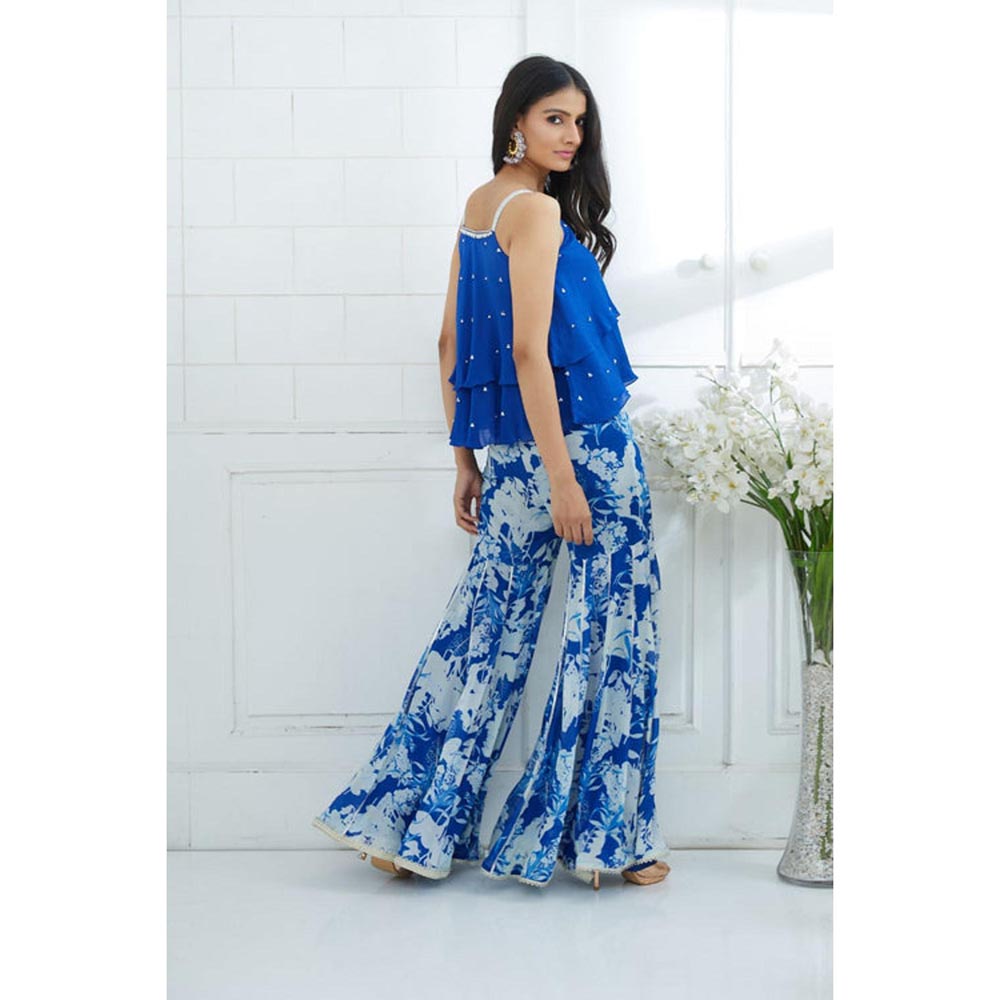 MANDIRA WIRK Women Chiffon Blue Top with Sharara