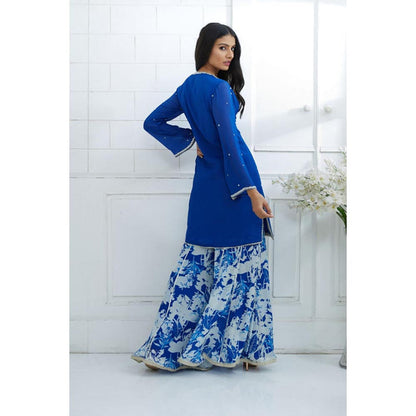 MANDIRA WIRK Women Chiffon Blue Kurta with Sharara