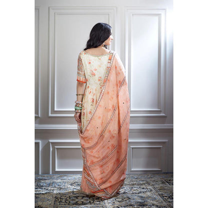 MANDIRA WIRK Women Chanderi Ivory Kurta with Sharara and Dupatta
