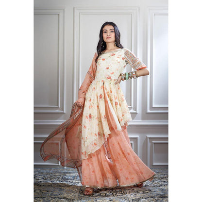 MANDIRA WIRK Women Chanderi Ivory Kurta with Sharara and Dupatta