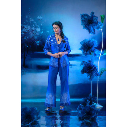 MANDIRA WIRK Women Chanderi Blue Top with Palazzo