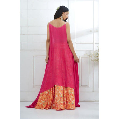 MANDIRA WIRK Fuchsia Embroidered Printed Lehenga with Kurta