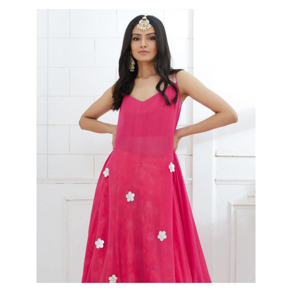 MANDIRA WIRK Fuchsia Embroidered Printed Lehenga with Kurta