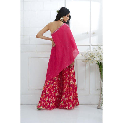 MANDIRA WIRK Fuchsia A-Symmetric Tunic with Sharara