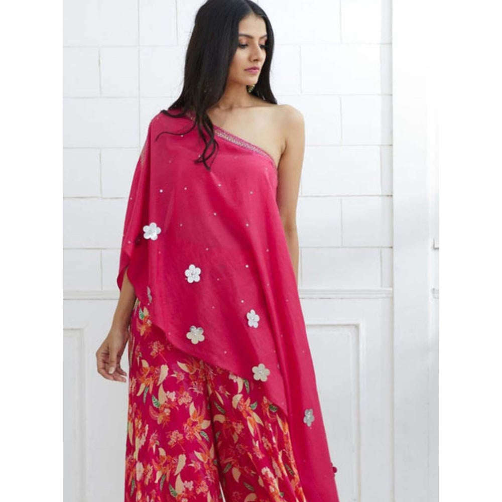 MANDIRA WIRK Fuchsia A-Symmetric Tunic with Sharara