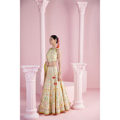 MANDIRA WIRK Lemon Blossom Top with Lehenga and Printed Dupatta