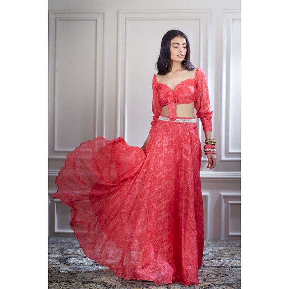 MANDIRA WIRK Chiffon Bias Skirt With A Knotted Crop Top