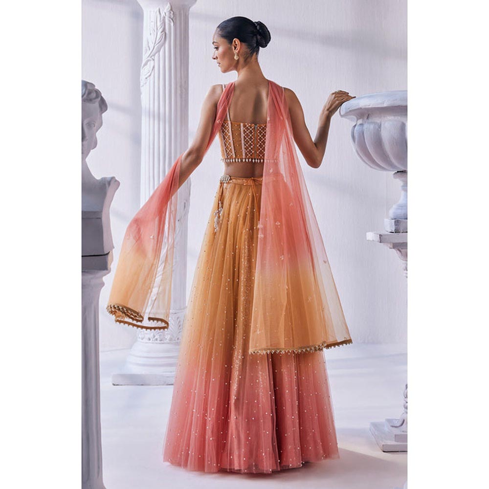 MANDIRA WIRK Satin Georgette Ombre Lehenga Blouse With Dupatta