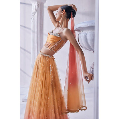 MANDIRA WIRK Satin Georgette Ombre Lehenga Blouse With Dupatta