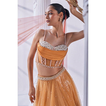 MANDIRA WIRK Satin Georgette Ombre Lehenga Blouse With Dupatta