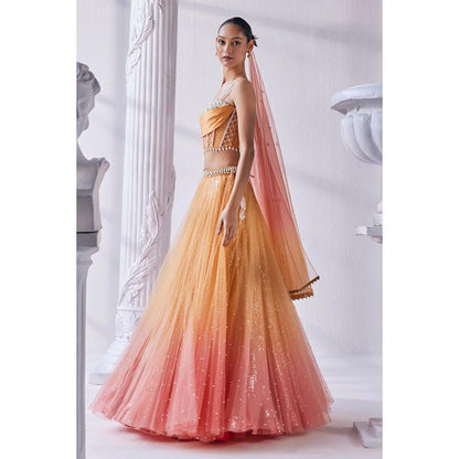 MANDIRA WIRK Satin Georgette Ombre Lehenga Blouse With Dupatta