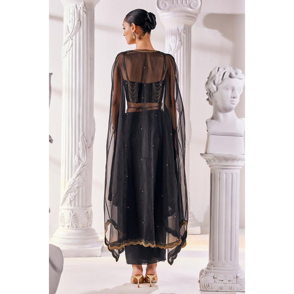 MANDIRA WIRK Black Draped Blouse Skirt With Dupatta