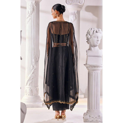 MANDIRA WIRK Black Draped Blouse Skirt With Dupatta