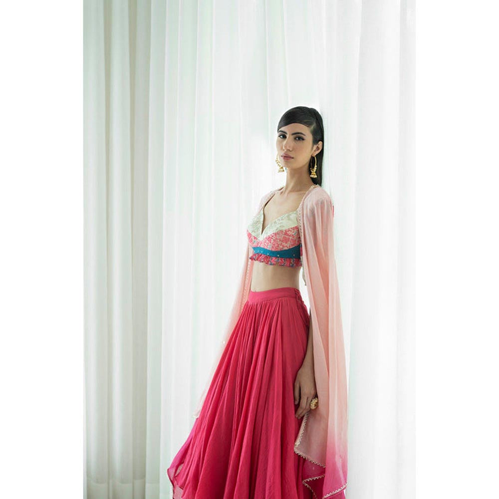 MANDIRA WIRK Printed Patchwork Lehenga Blouse With Dupatta