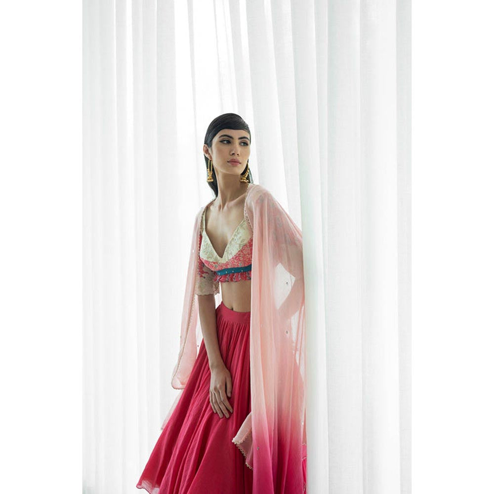 MANDIRA WIRK Printed Patchwork Lehenga Blouse With Dupatta