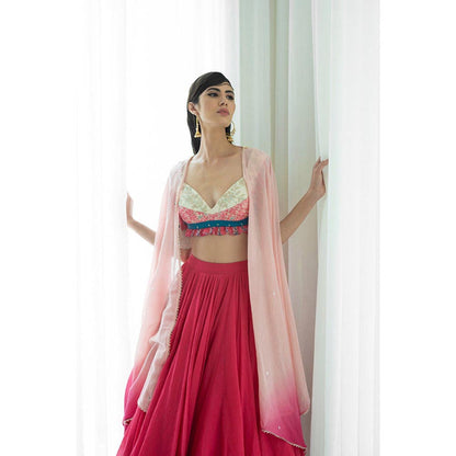 MANDIRA WIRK Printed Patchwork Lehenga Blouse With Dupatta