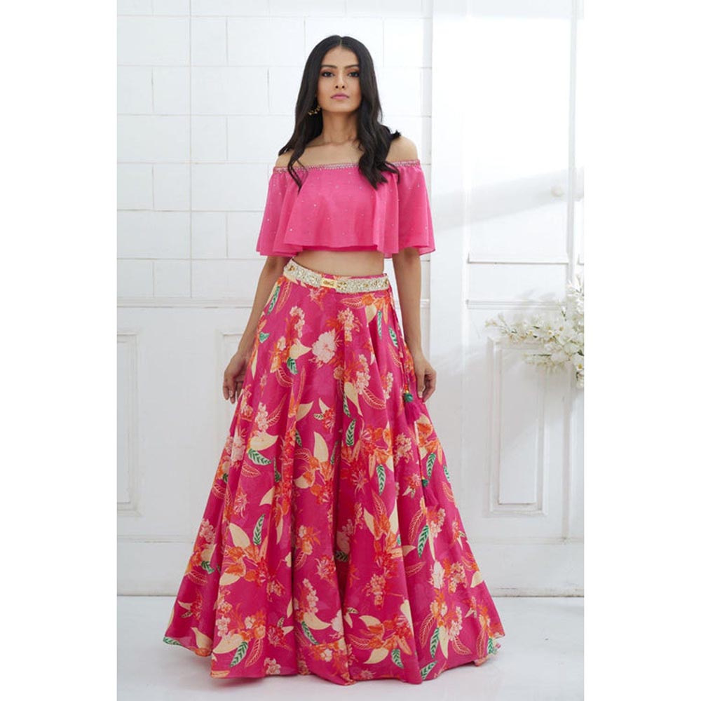 MANDIRA WIRK Off-Shoulder Embroidered Lehenga Set