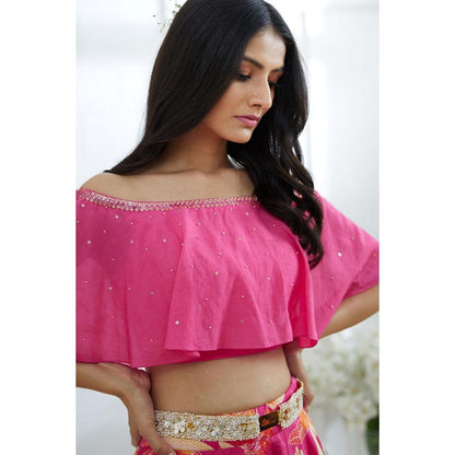 MANDIRA WIRK Off-Shoulder Embroidered Lehenga Set