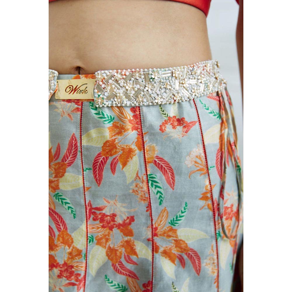 MANDIRA WIRK Orange Off Shoulder Printed Lehenga