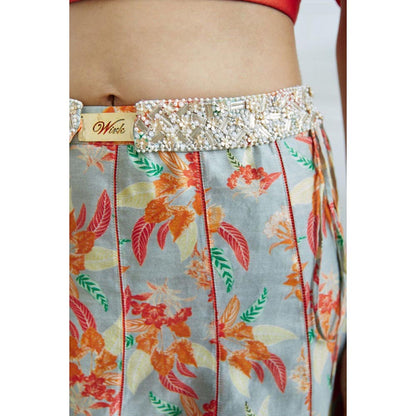 MANDIRA WIRK Orange Off Shoulder Printed Lehenga