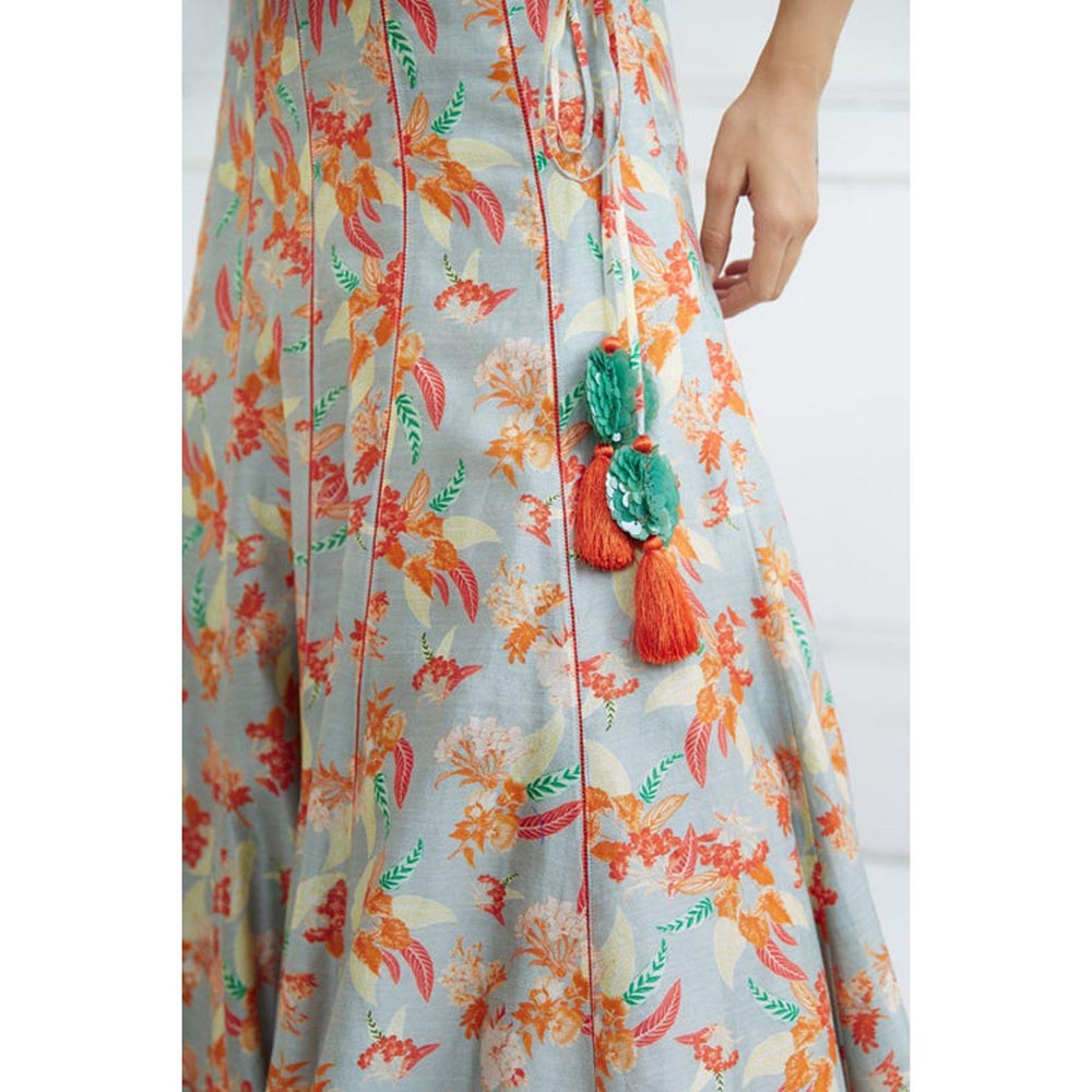 MANDIRA WIRK Orange Off Shoulder Printed Lehenga