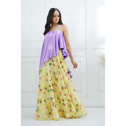 MANDIRA WIRK Yellow Asymmetric Printed Lehenga Set