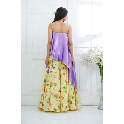 MANDIRA WIRK Yellow Asymmetric Printed Lehenga Set