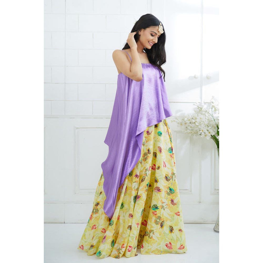 MANDIRA WIRK Yellow Asymmetric Printed Lehenga Set