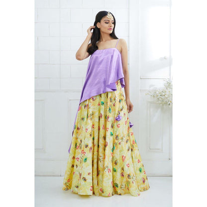 MANDIRA WIRK Yellow Asymmetric Printed Lehenga Set