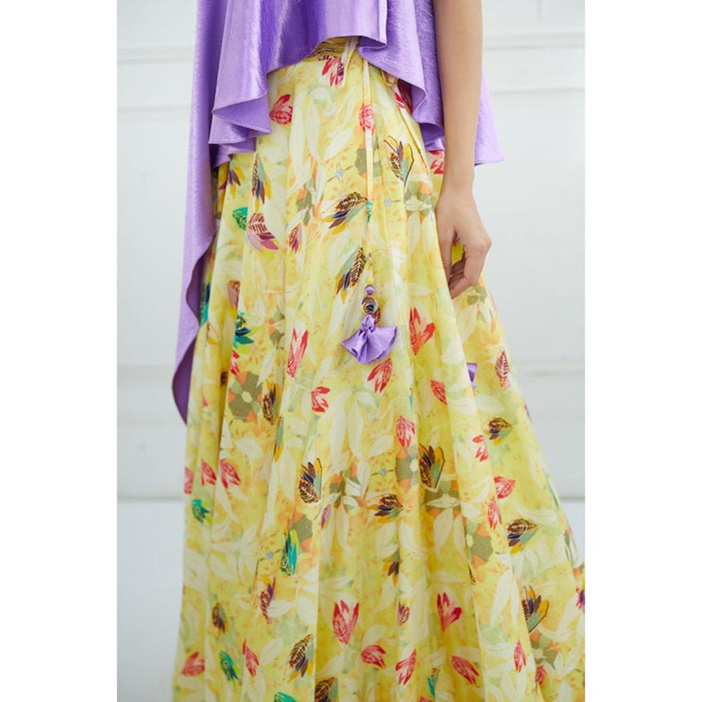 MANDIRA WIRK Yellow Asymmetric Printed Lehenga Set