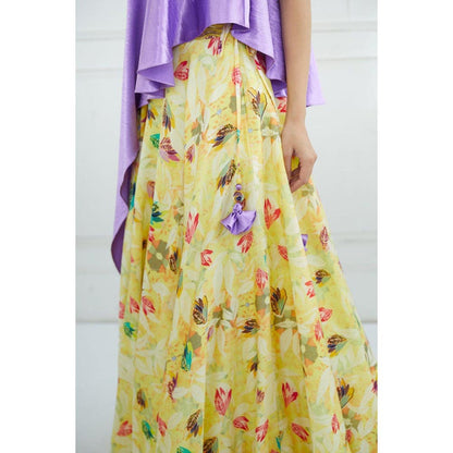 MANDIRA WIRK Yellow Asymmetric Printed Lehenga Set