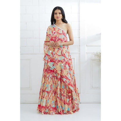 MANDIRA WIRK One Shoulder Printed Top With Lehenga