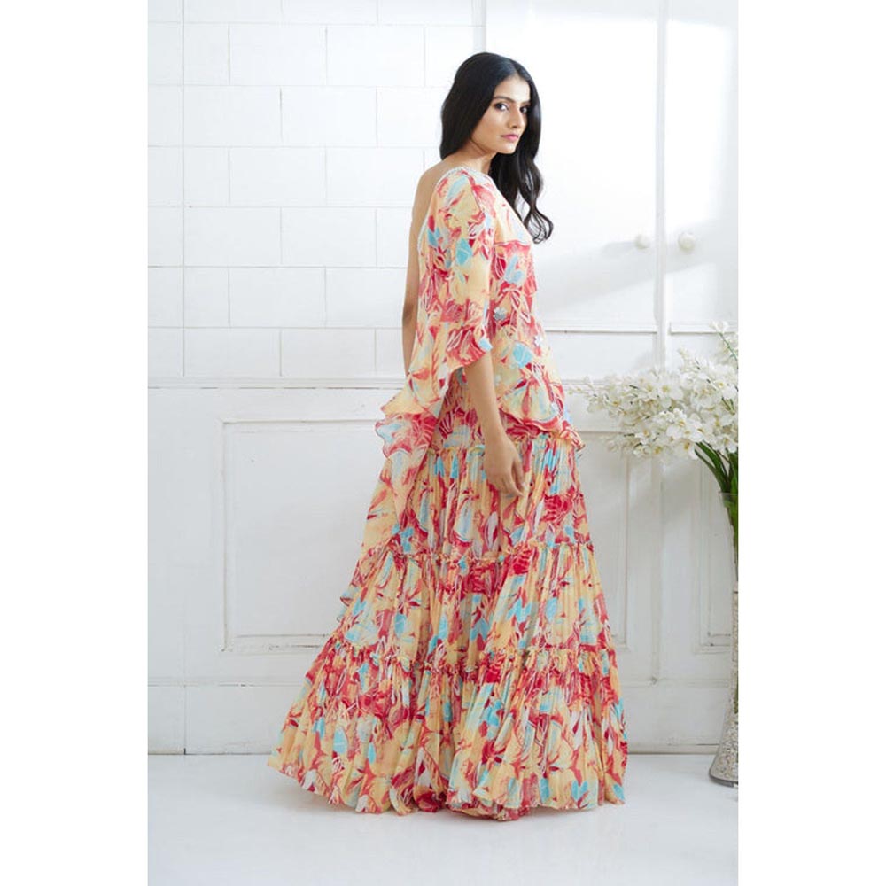 MANDIRA WIRK One Shoulder Printed Top With Lehenga