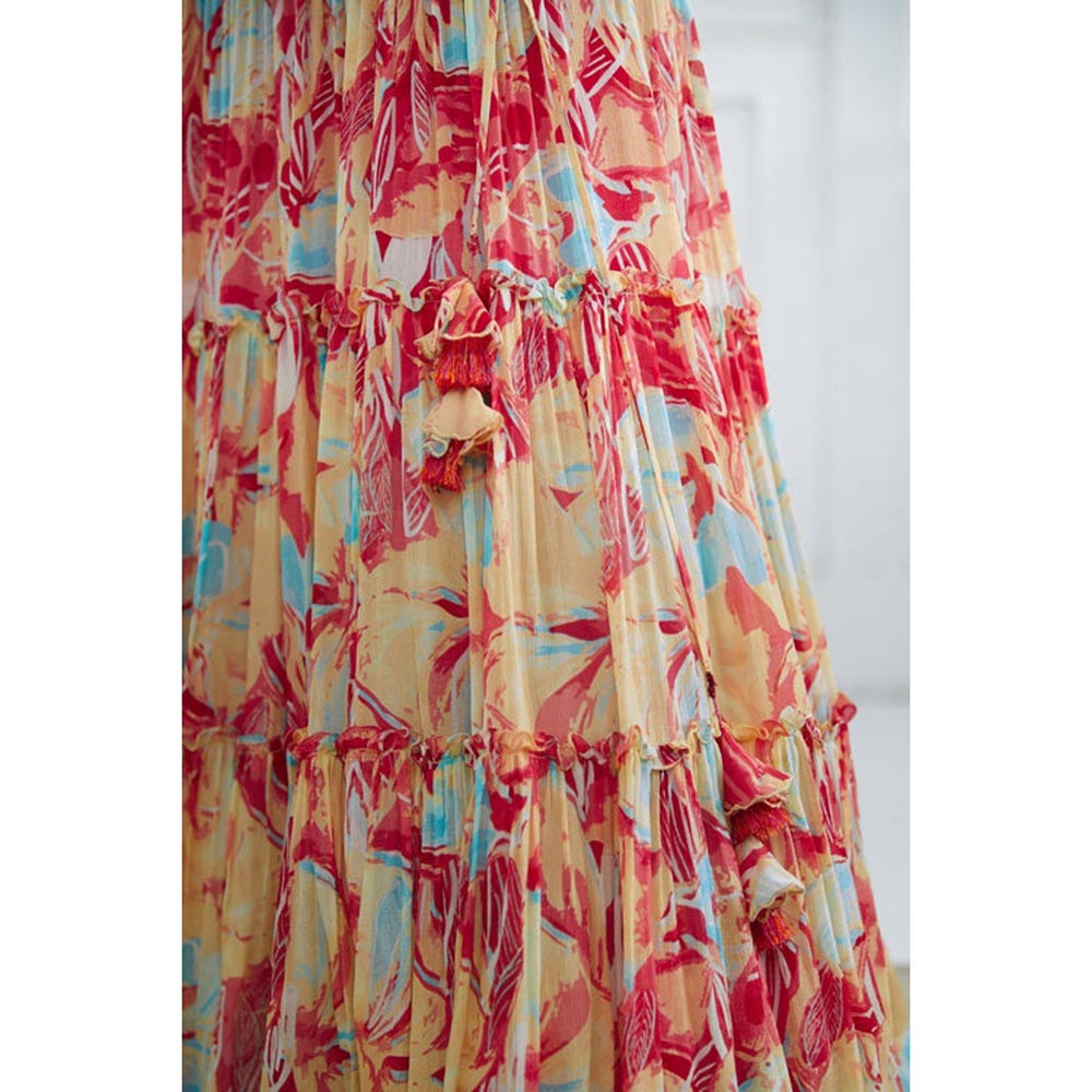 MANDIRA WIRK Multicolour Embroidered Top With Tiered Lehenga