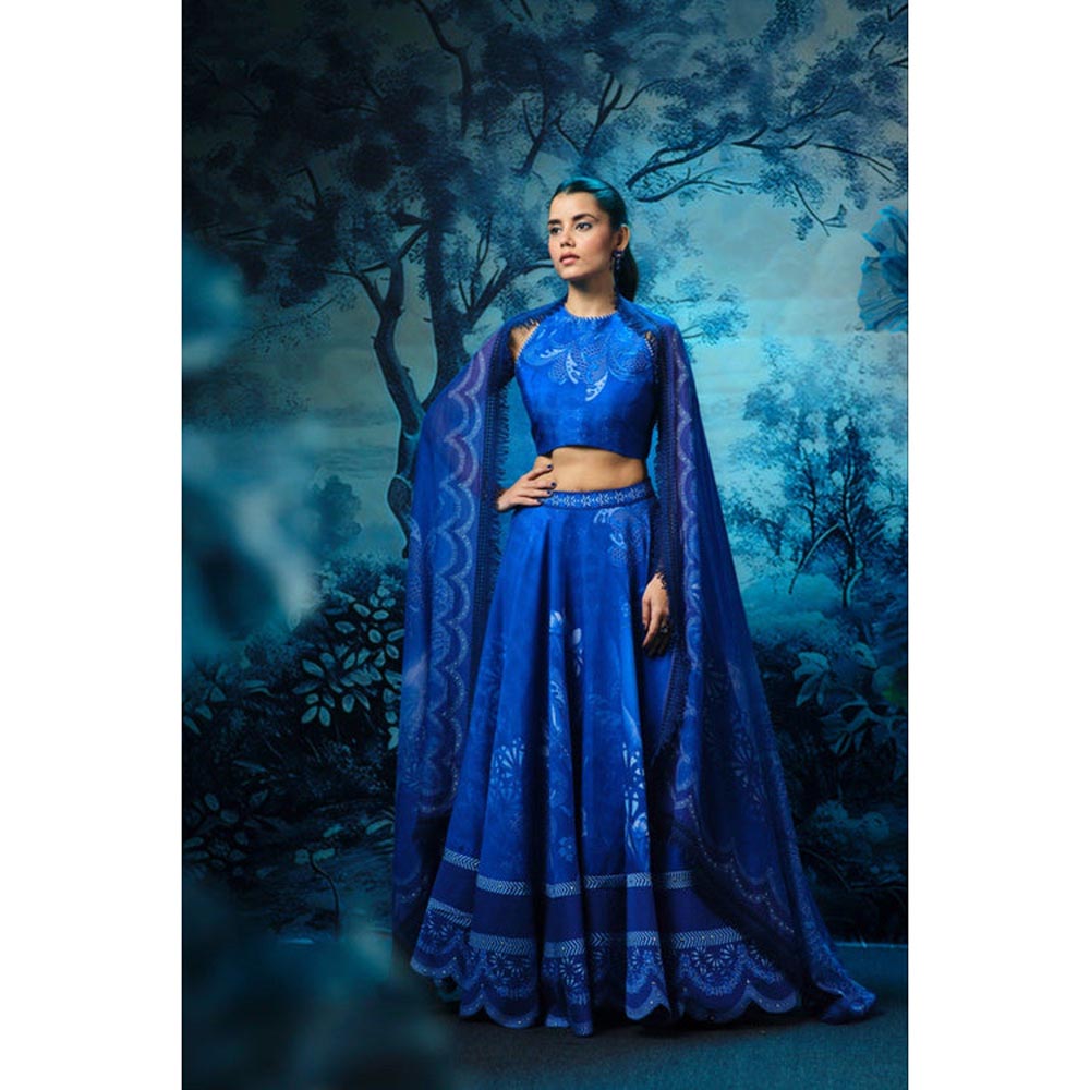 MANDIRA WIRK Indigo Affair Cluster Lehenga Blouse with Dupatta