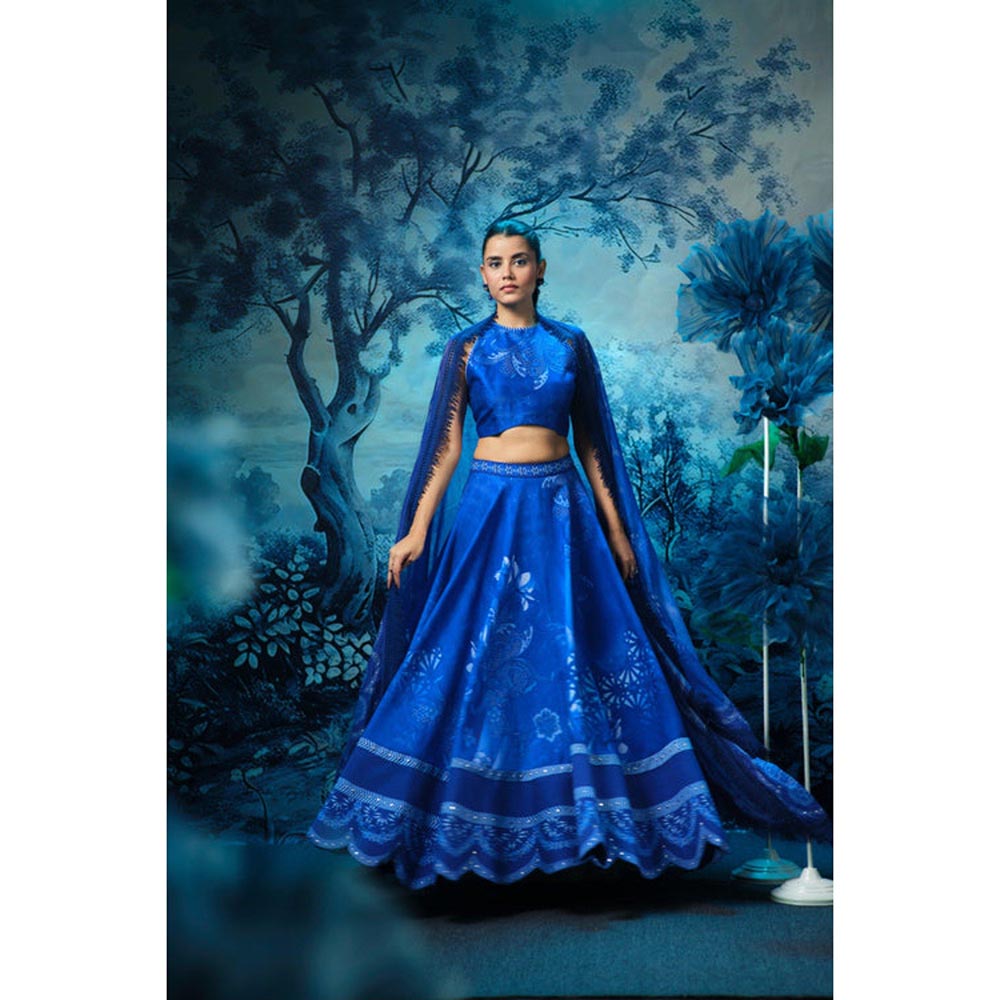MANDIRA WIRK Indigo Affair Cluster Lehenga Blouse with Dupatta