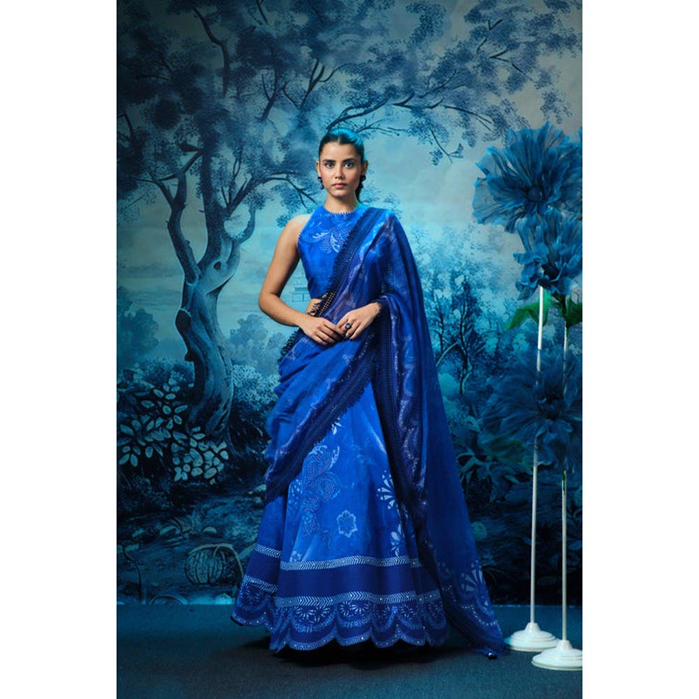 MANDIRA WIRK Indigo Affair Cluster Lehenga Blouse with Dupatta